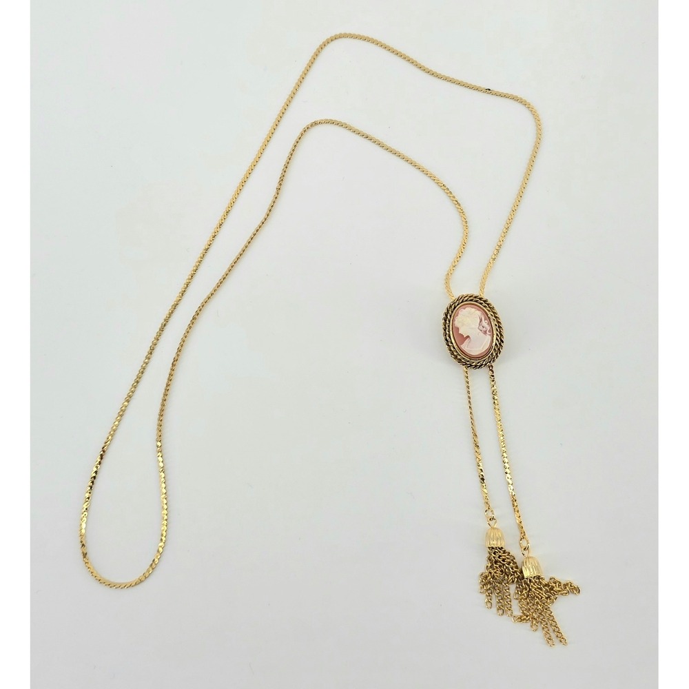 Ultra Craft Vintage Victorian Gold Cameo Bolo Women's Tassel Necklace